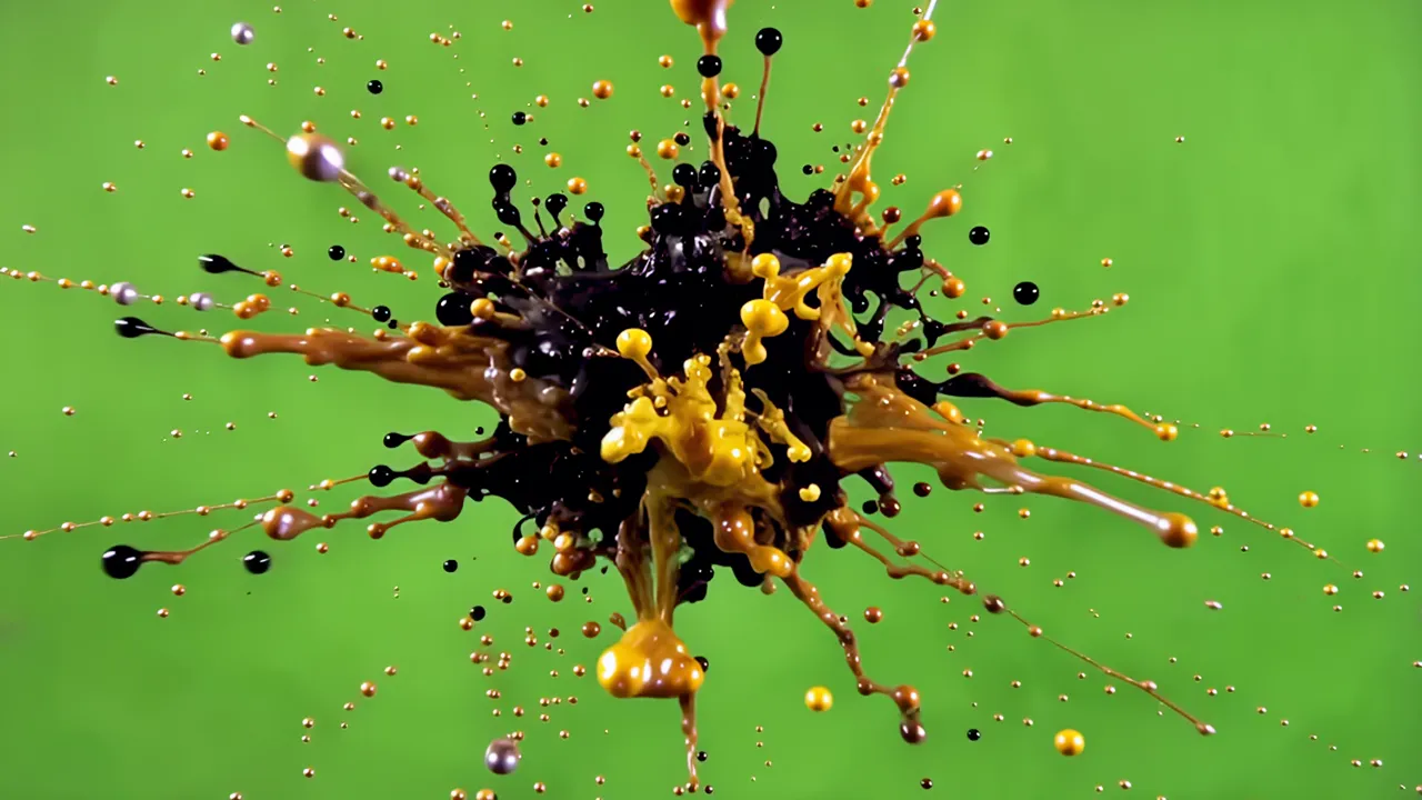 Black Ink Burst with Splatter on Green Background