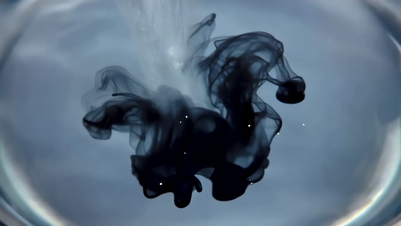 Black Ink Drop Spreading in Clear Water