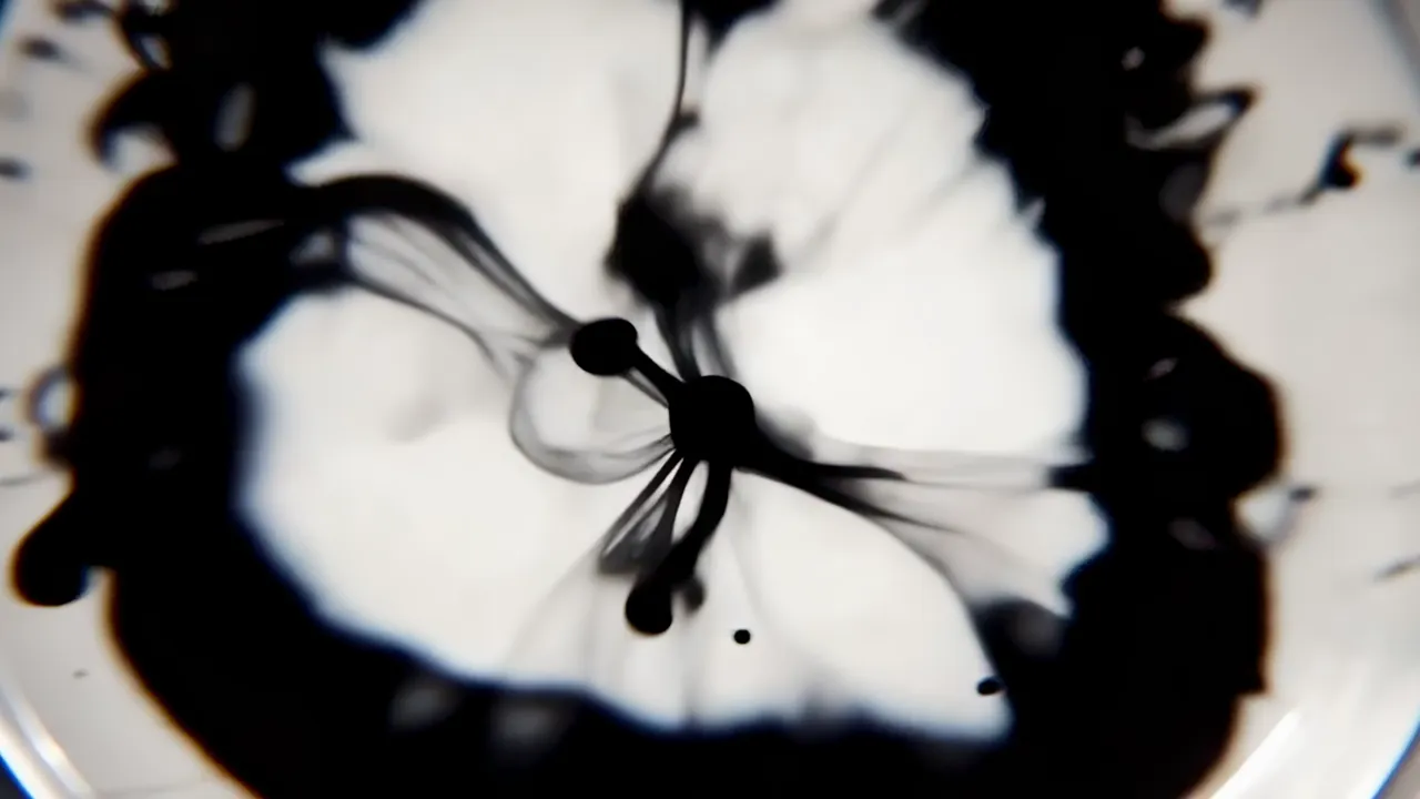 Black Ink Flowing Across White Surface