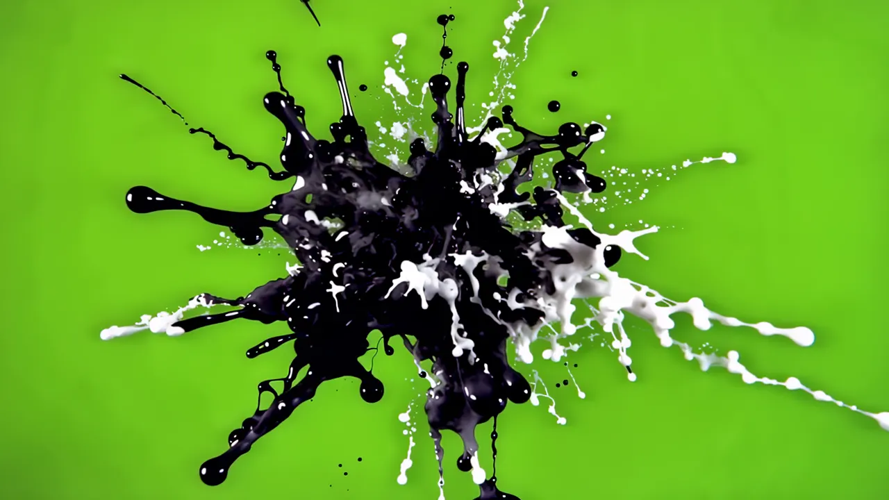 Black Ink Splash on Bright Green Background