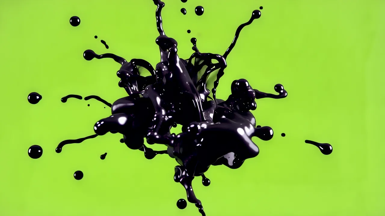 Black Ink Splash on Bright Green Background