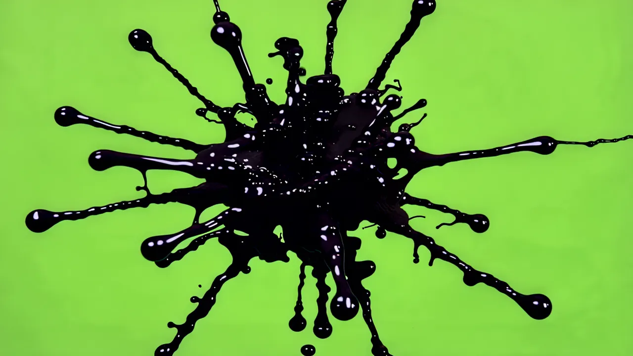 Black Ink Splatter Impact with Radiating Arms