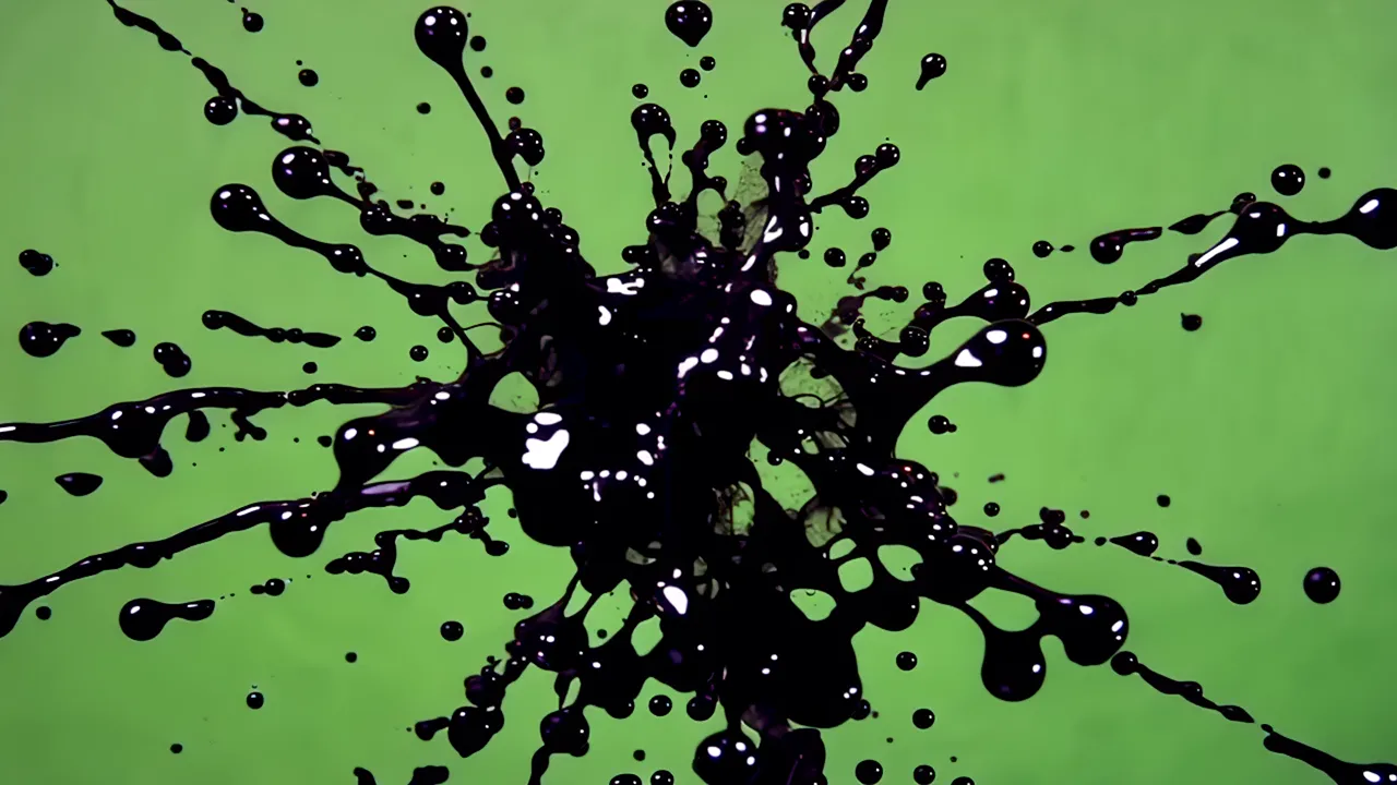 Black Ink Splatter on Green Background