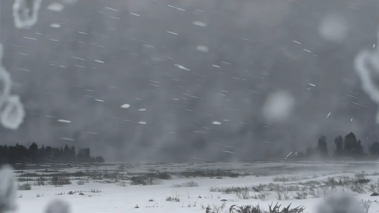 Blizzard Sweeping Across Open Snowy Field