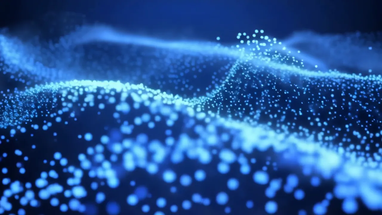 Blue Abstract Wave-Like Particles with High Glow and Detail