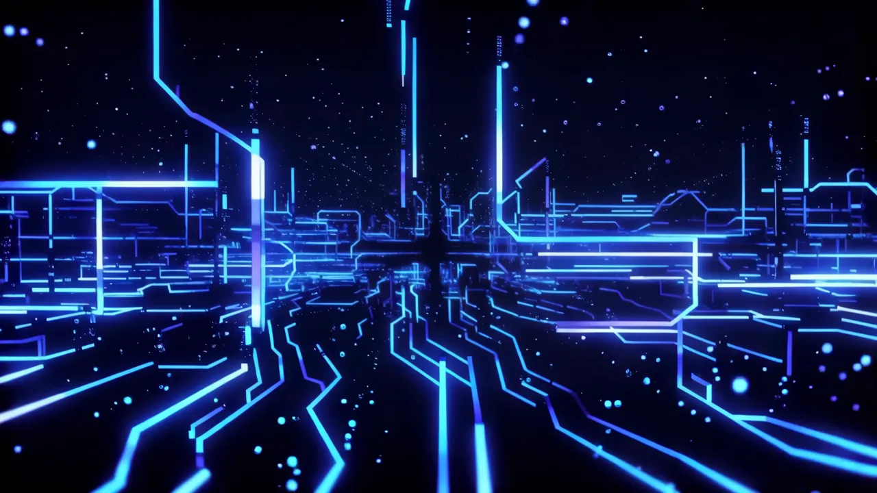 Blue Cyber Pulsing Glowing Lines Abstract Background