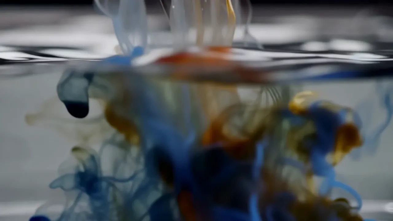 Blue Ink Droplet Creating Beautiful Bloom in Water