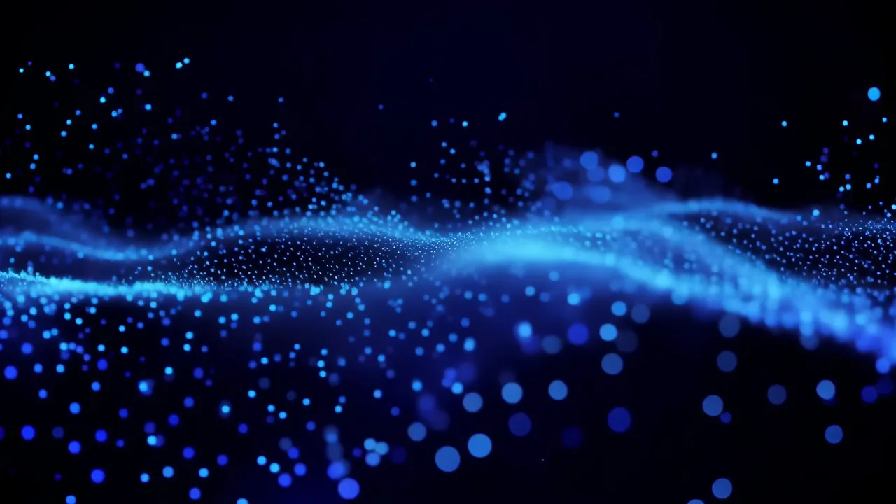 Blue Particles Forming Soft Waves in Dark Background