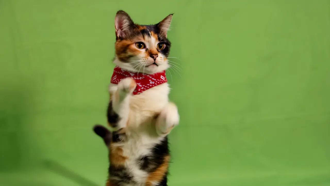 Calico Cat Standing on Hind Legs with Swaying Front Paws