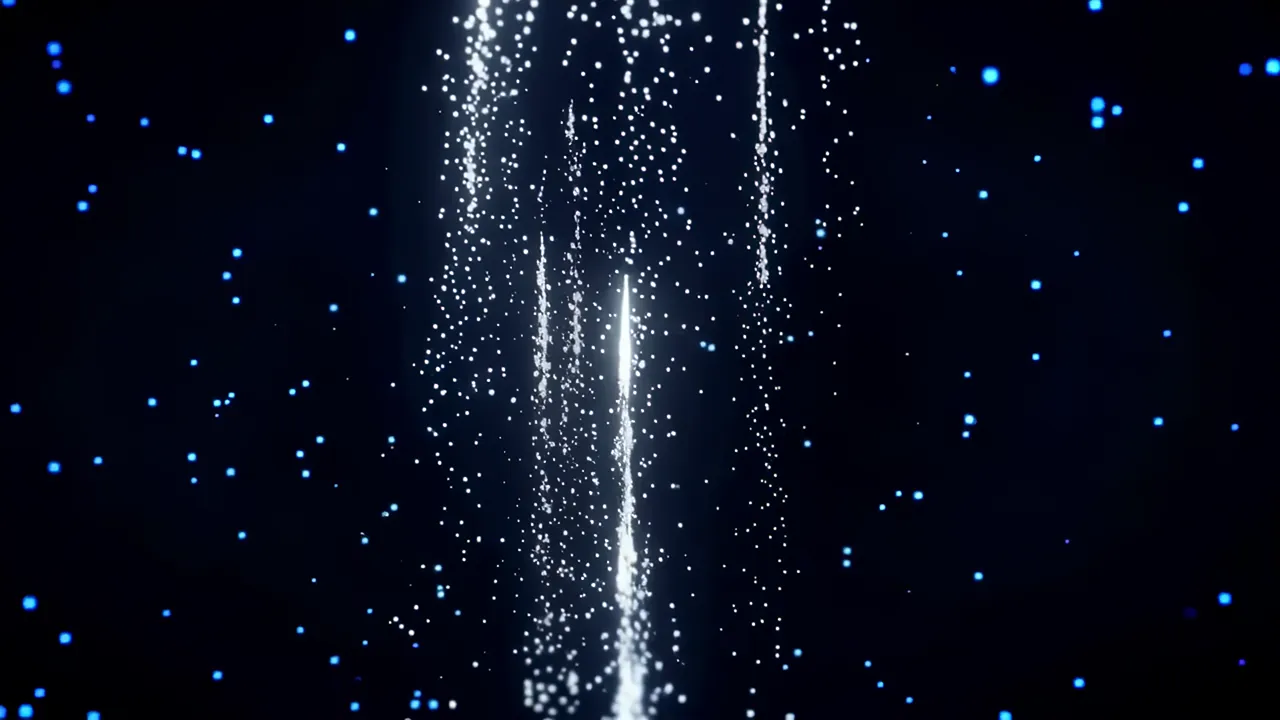 Cascading Blue Luminous Particles Falling in Infinite Space
