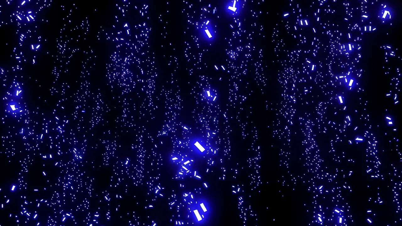 Cascading Blue Luminous Particles Falling Through Darkness
