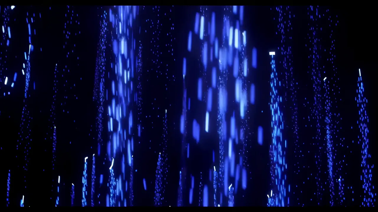 Cascading Blue Luminous Particles in Abstract Background