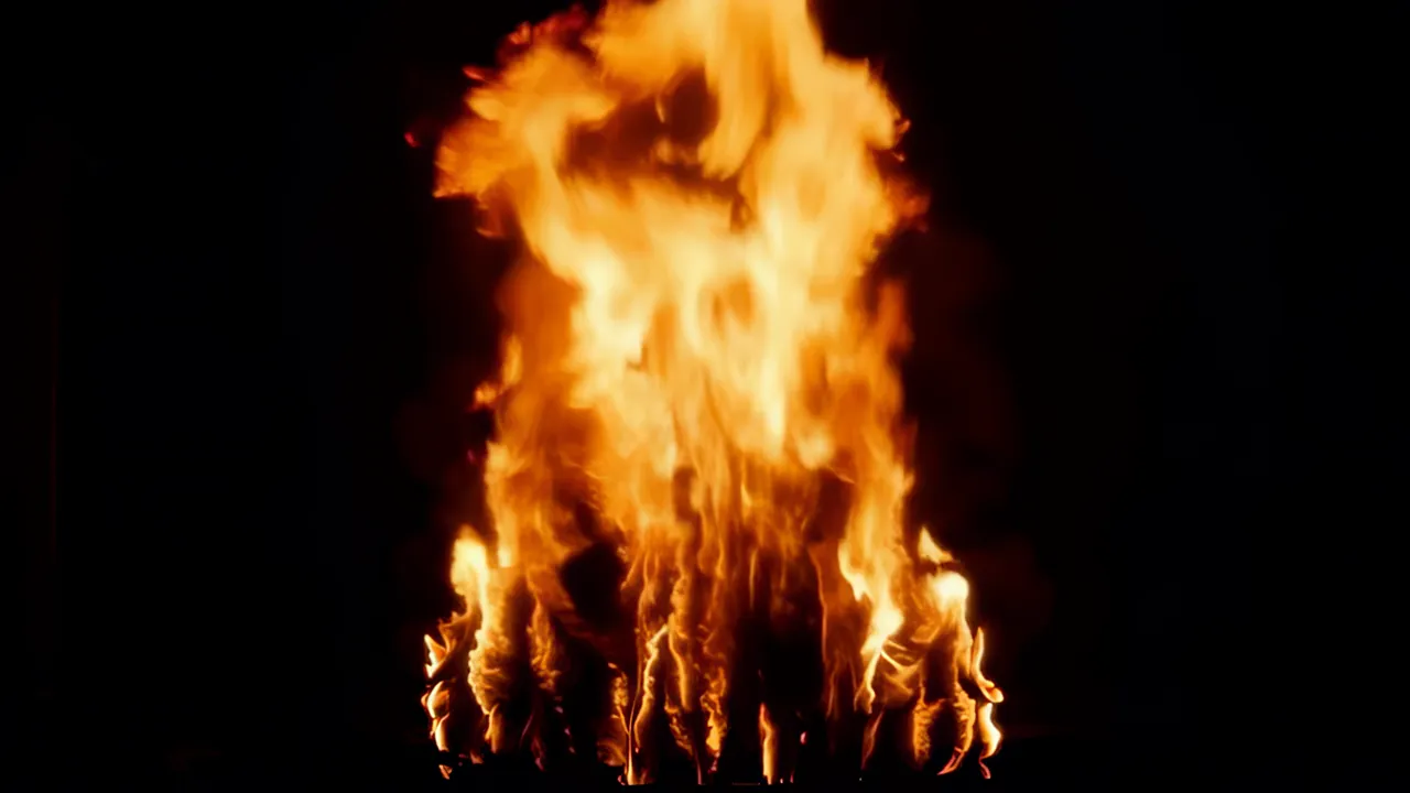 Cascading Fire Flowing Downward in Darkness
