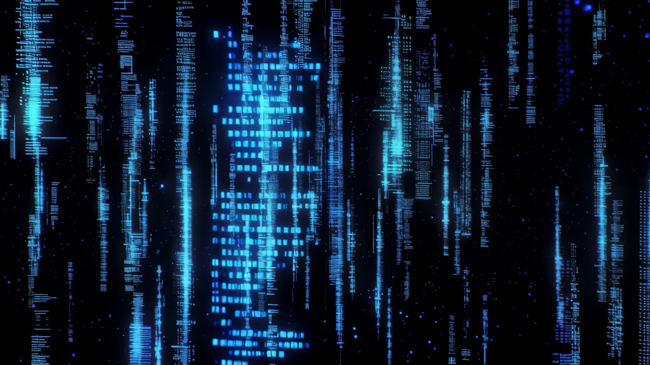 Cascading Streams of Blue Data in Dark Background