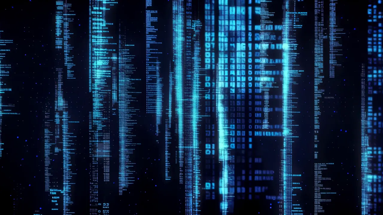 Cascading Streams of Luminous Blue Code Falling Through Darkness