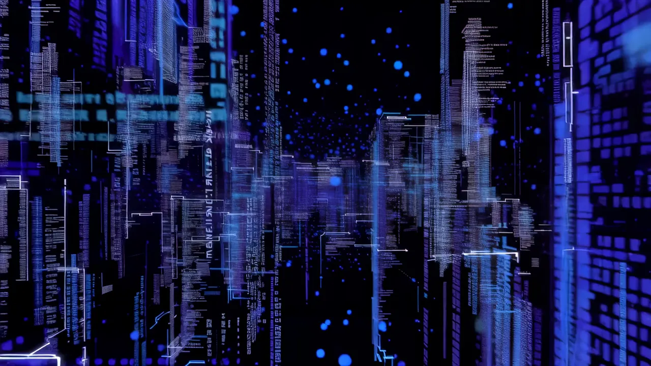 Cascading Streams of Luminous Blue Code in Dark Background