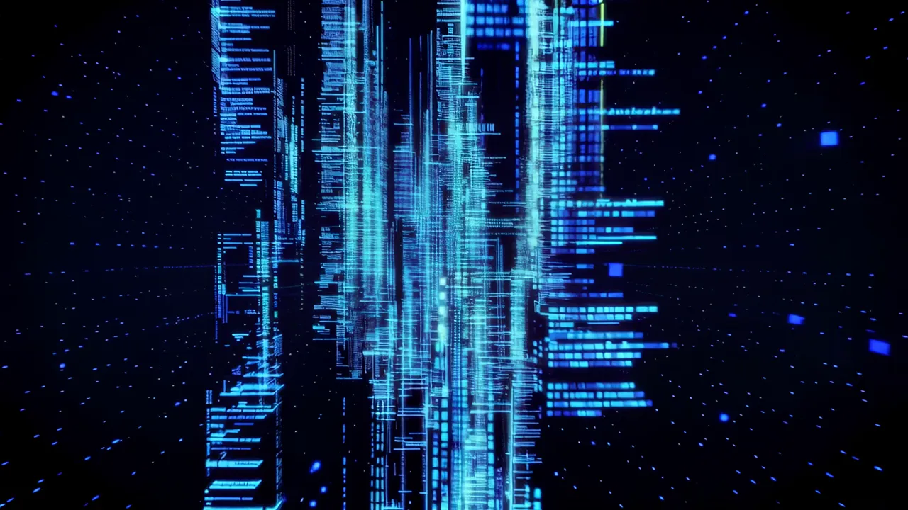 Cascading Streams of Luminous Blue Data Flowing Through Darkness