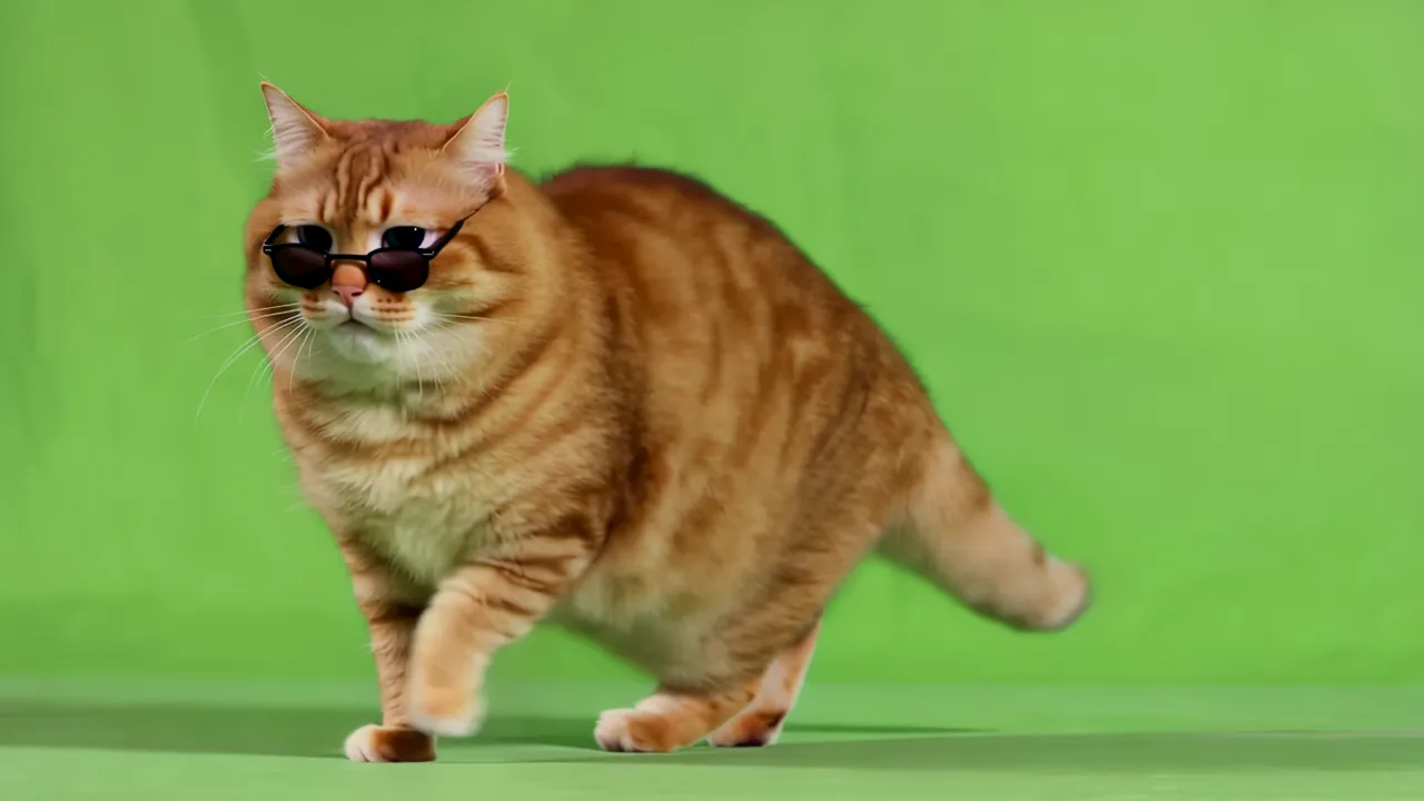 Charming Lazy Orange Cat with Sunglasses on Green Background