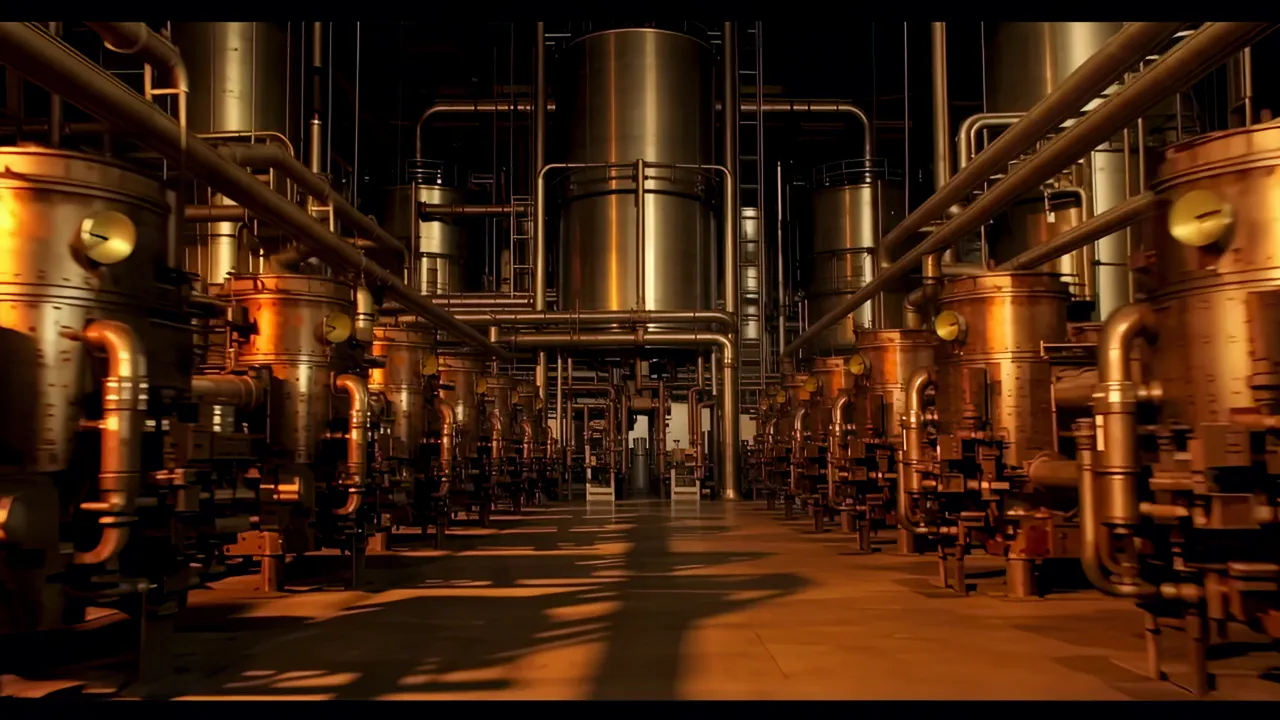 Chemical Processing Plant Interior with Cylindrical Tanks