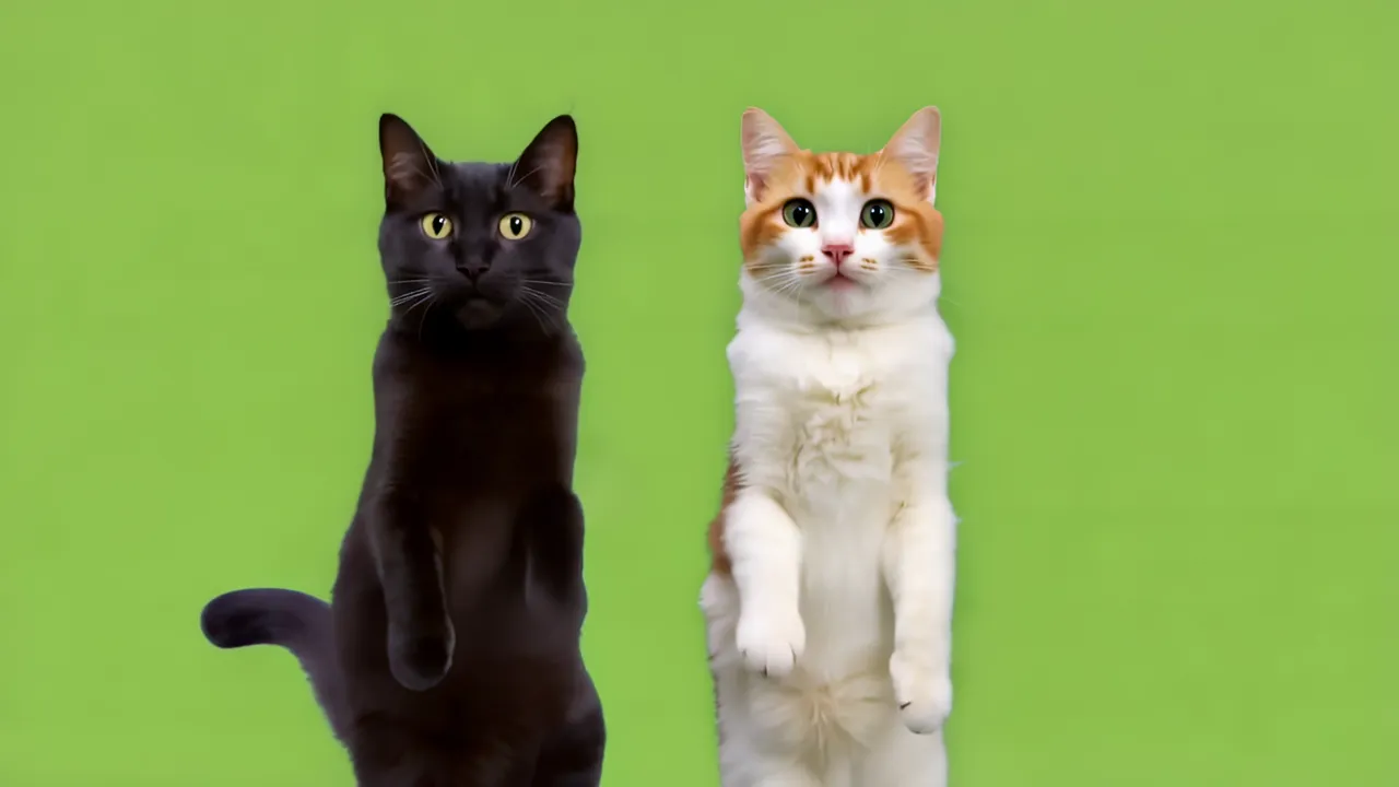 Chubby Grey Cat Balancing on Hind Legs with Front Paws Raised