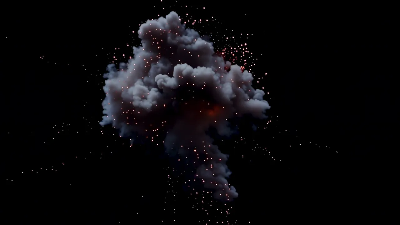 Cinematic Explosion with Bright Flash and Fireball Debris
