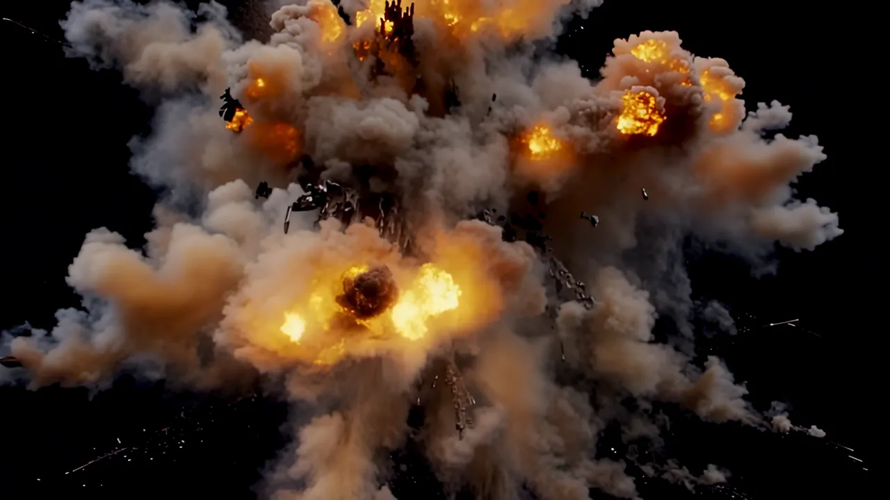 Cinematic Explosion with Fireball and Debris Cloud