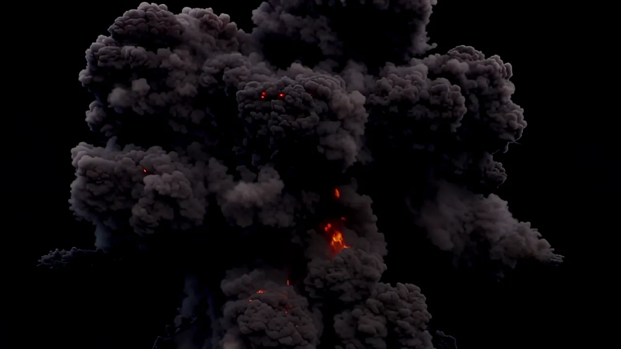 Cinematic Explosion with Fireball and Debris Cloud