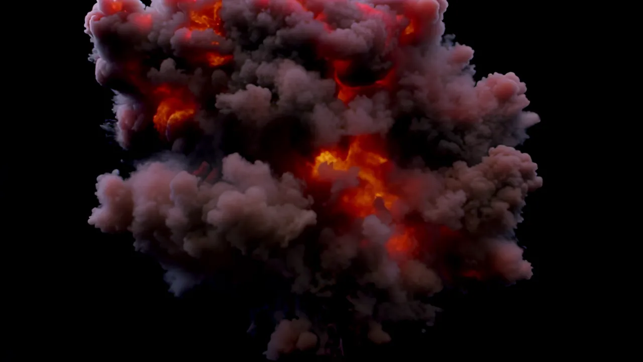 Cinematic Explosion with Fireball and Debris Cloud