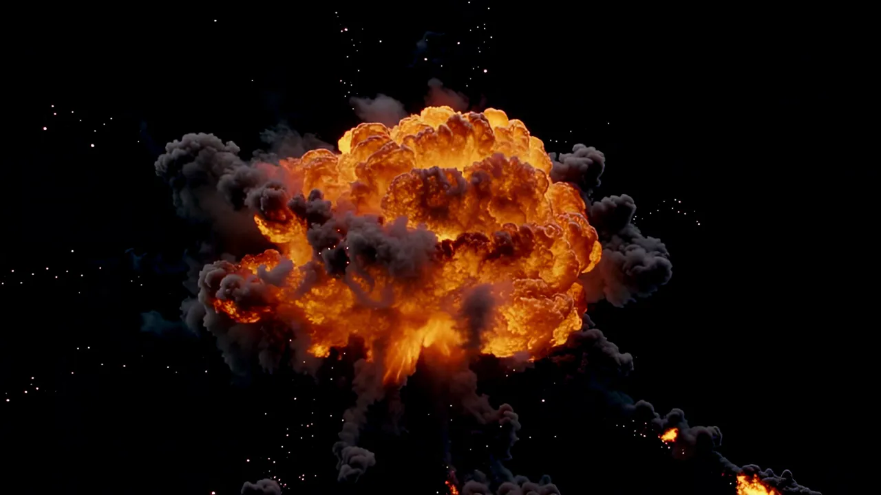 Cinematic Explosion with Fireball and Debris Cloud