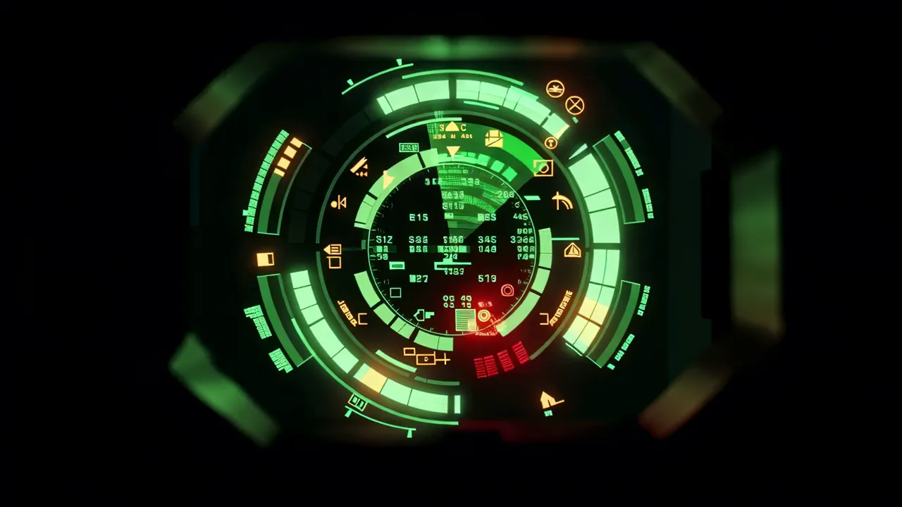 Circular HUD Ring with Rotating Arc Segments and Data Display