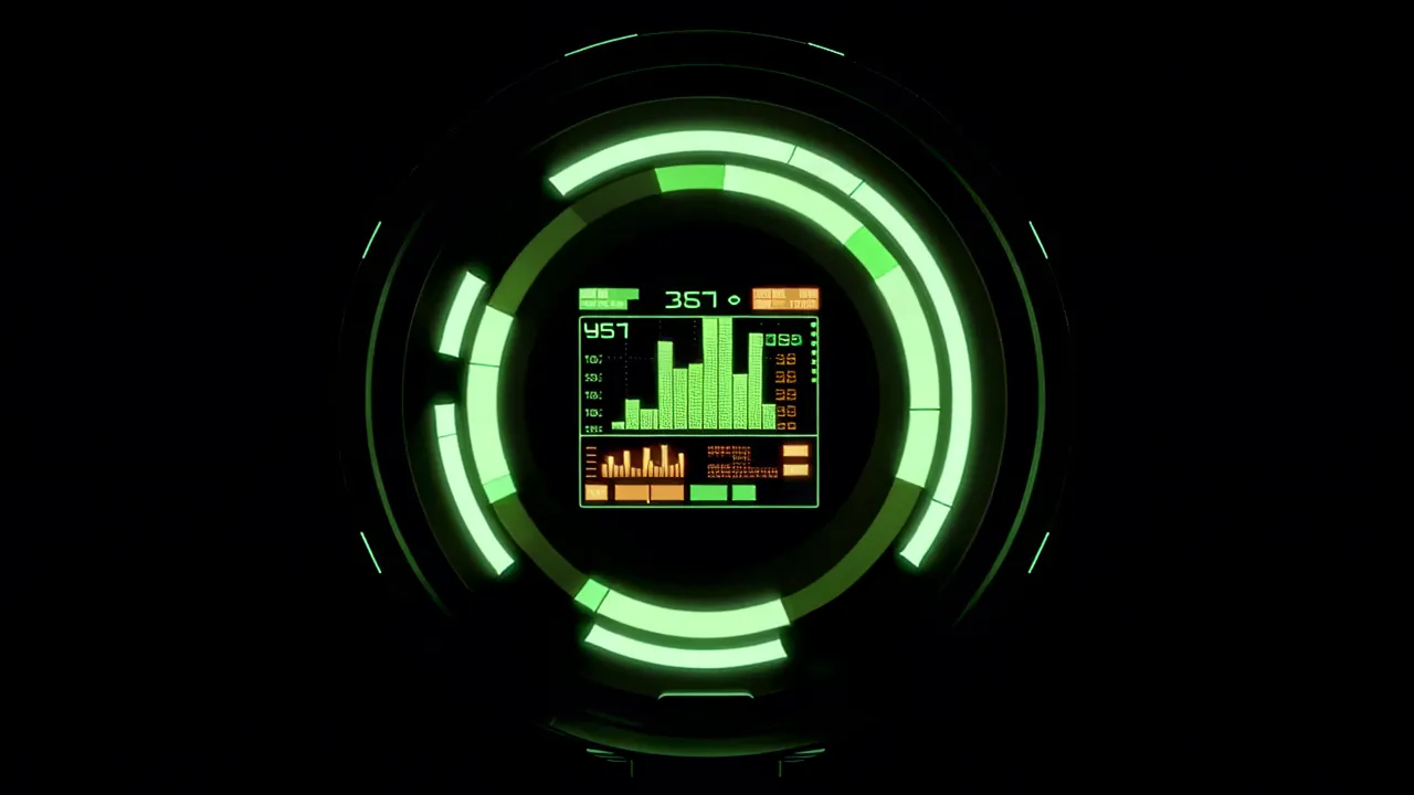 Circular HUD Ring with Rotating Arc Segments and Data Readouts