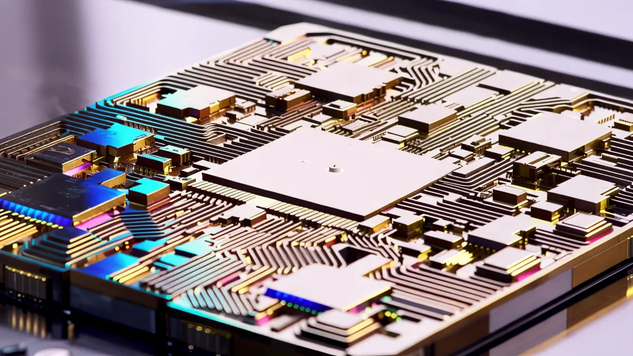 Close-Up of a Microprocessor Chip Surface with Routing Layers