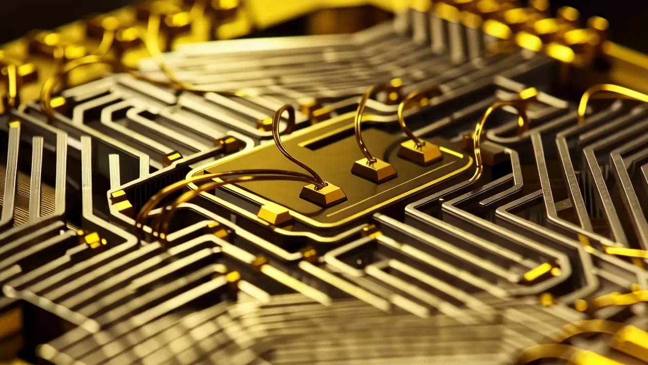 Close-Up of a Microprocessor Chip with Intricate Layers