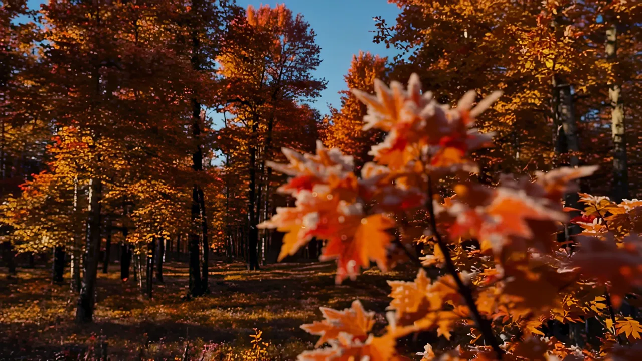 Close-Up of Autumn Maple Branch with Red and Orange Leaves