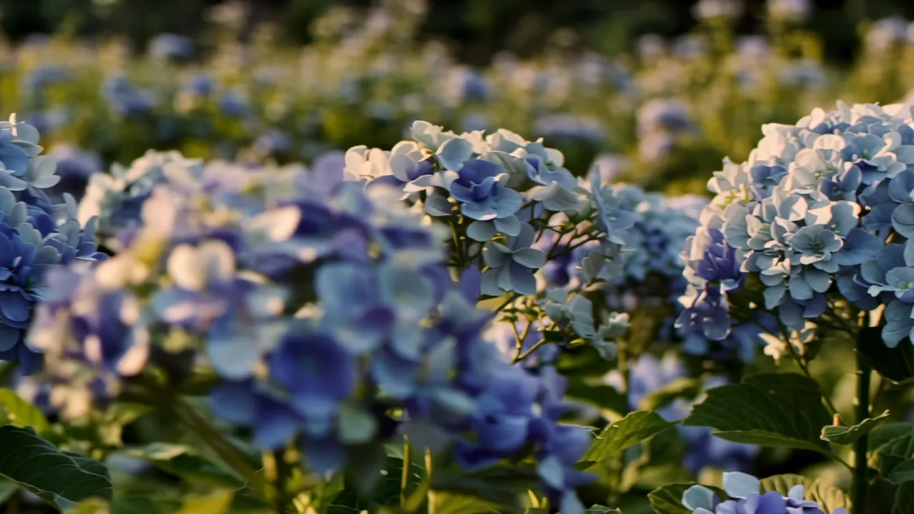 Close-Up of Blue Hydrangea Cluster in Morning Light