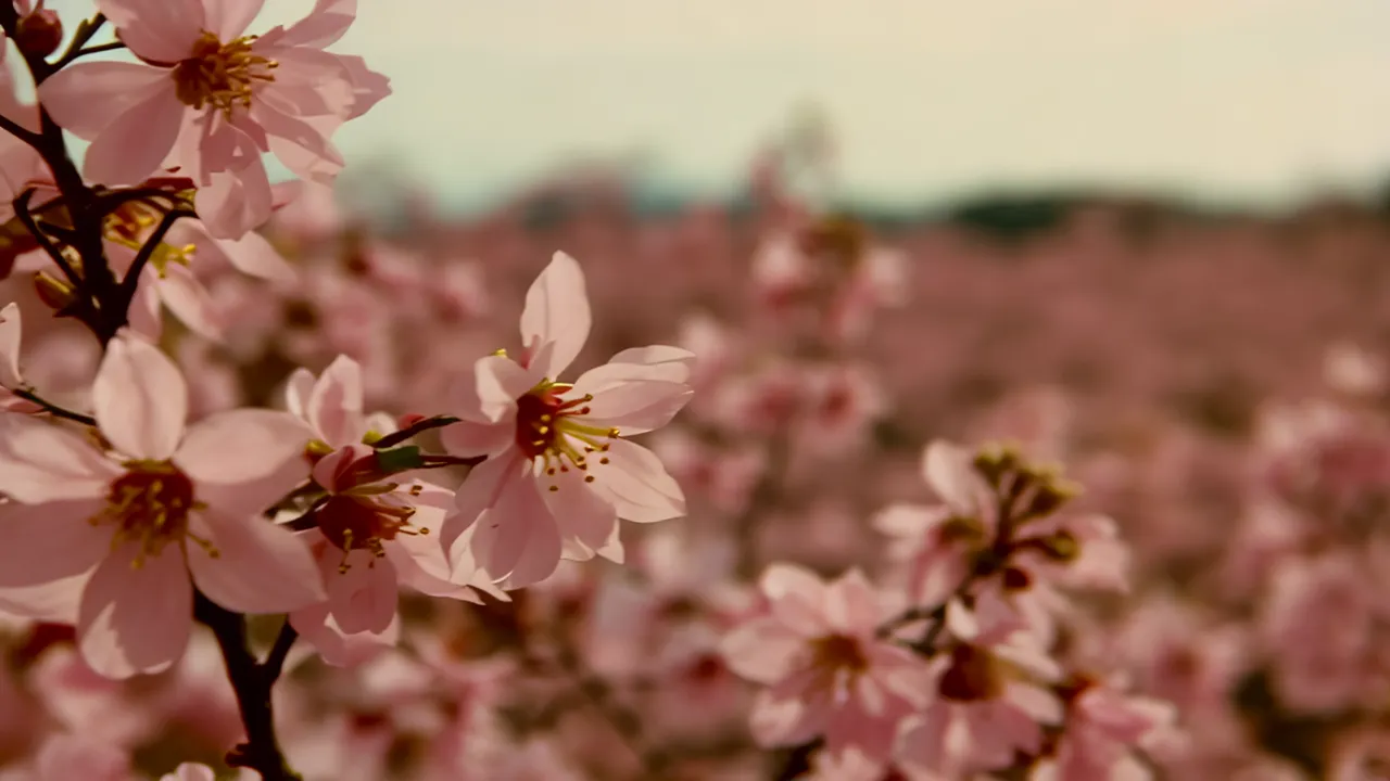 Close-up of Cherry Blossom Branch Against Soft Sky