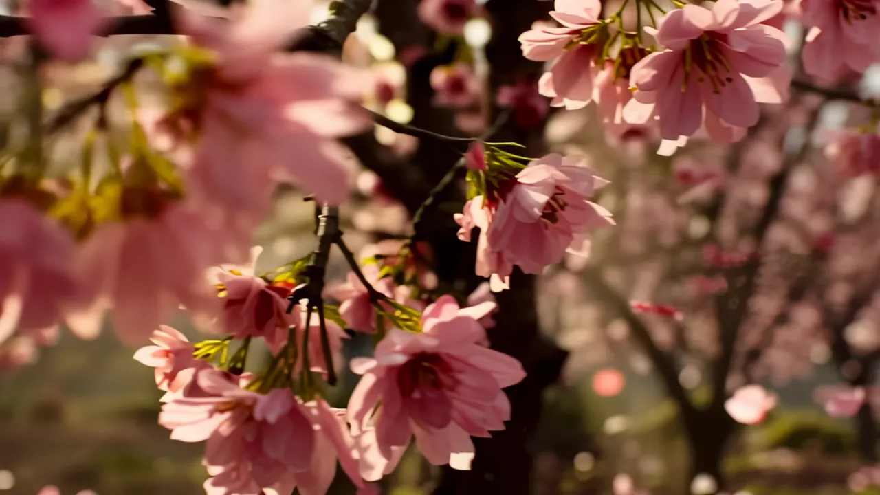 Close-Up of Cherry Blossom Branch with Pink Flowers