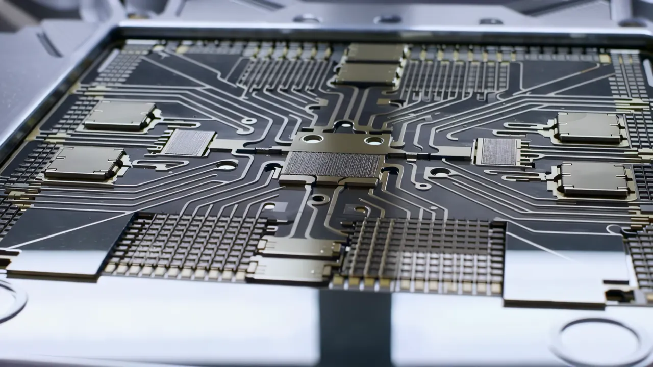 Close-up of Circuit Chips and Transistors on a Microchip