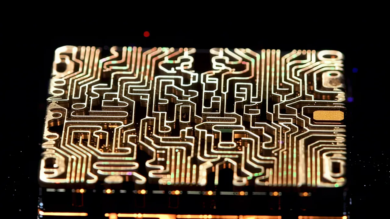 Close-Up of Circuit Patterns on Silicon Surface
