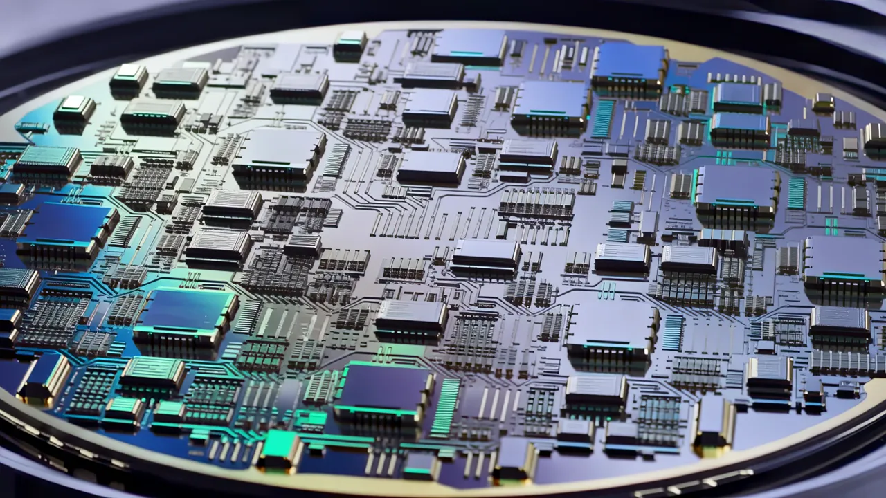 Close-up of Dense Transistor Arrays on Electronics Chip