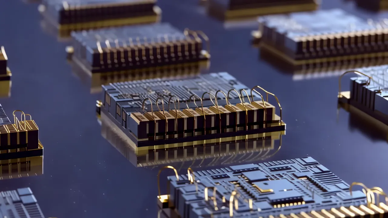 Close-Up of Dense Transistor Arrays on Microchip