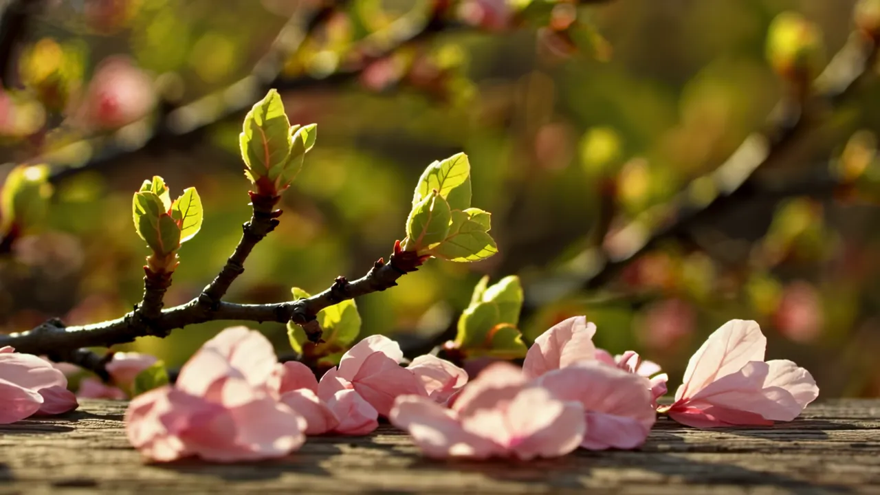 Close-Up of Fresh Green Spring Leaves Emerging from Branches