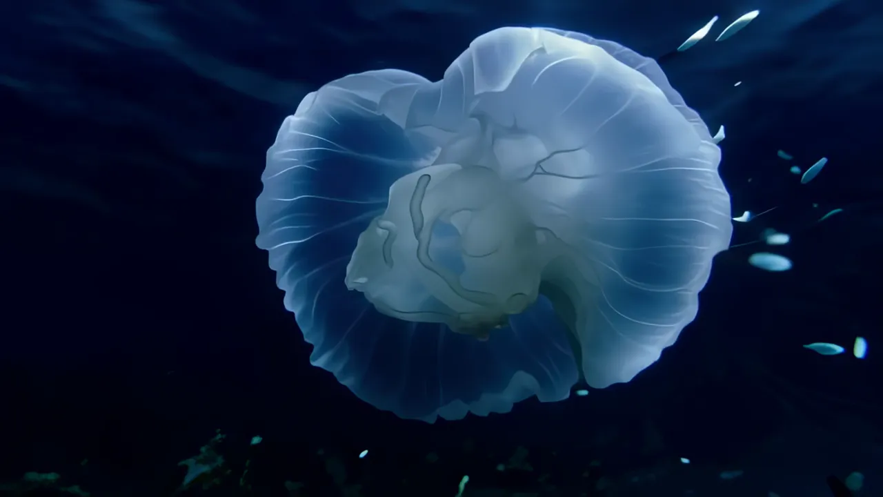 Close-up of Glowing Jellyfish in Dark Water