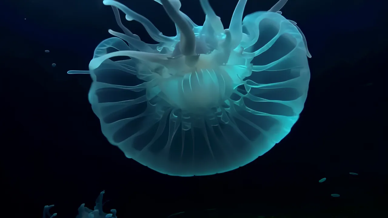 Close-up of Glowing Jellyfish in Dark Water