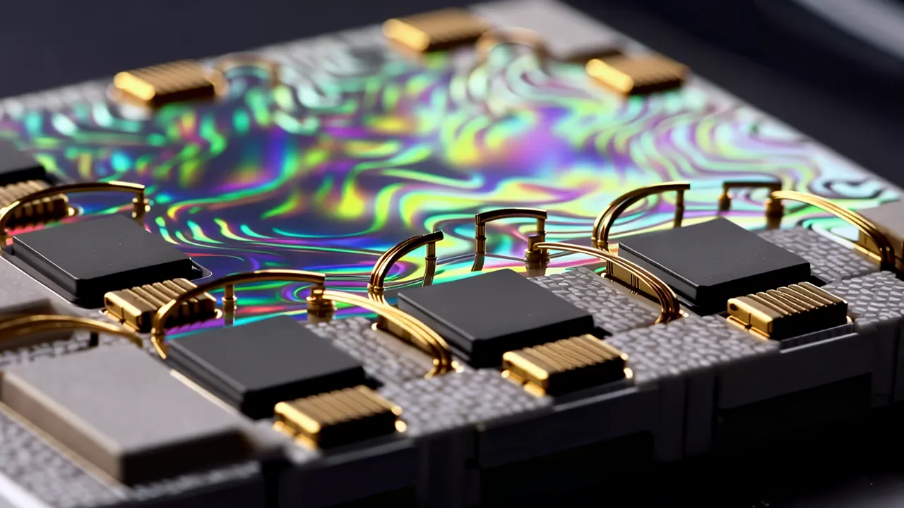 Close-Up of Iridescent Silicon Wafer Surface