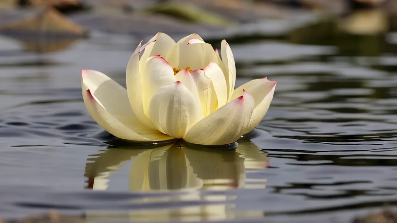 Close-up of Lotus Flower Floating on Still Water