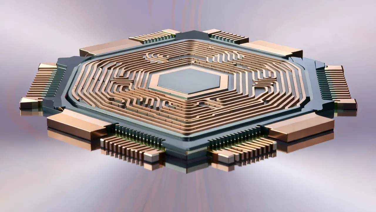 Close-up of Microprocessor Chip Surface with Intricate Design