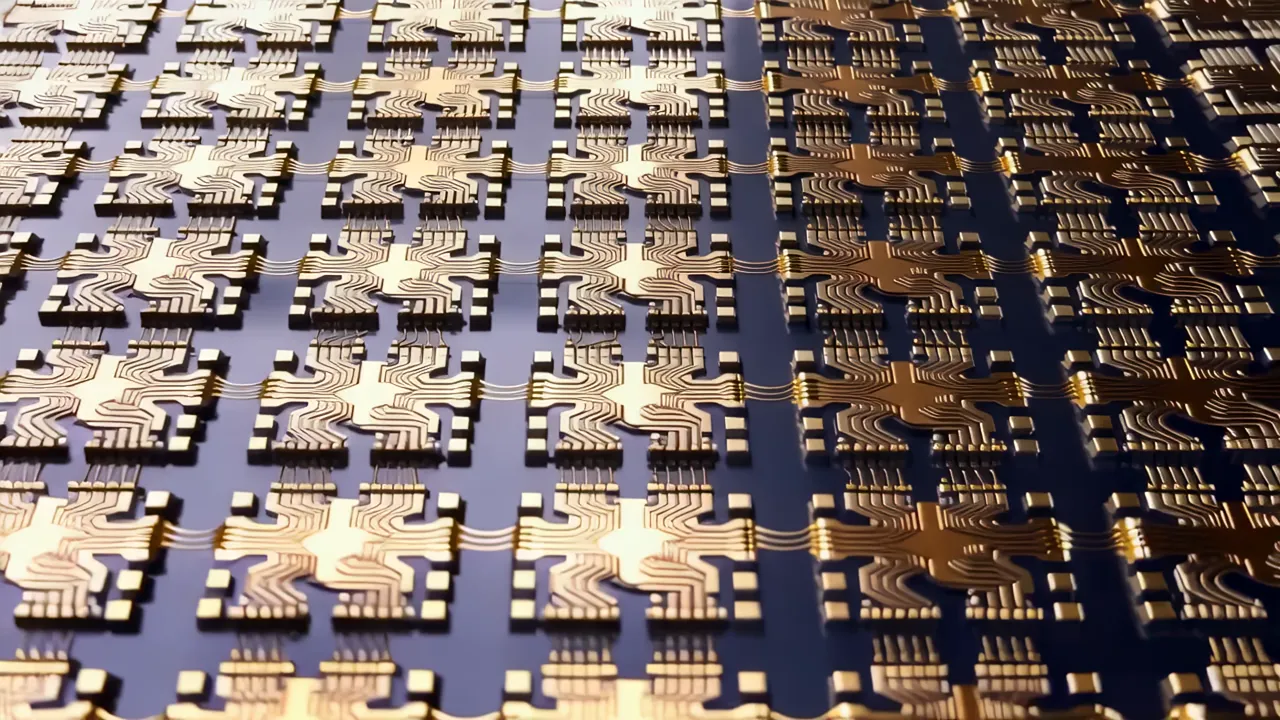 Close-Up of Microprocessor Chip Surface with Intricate Routing