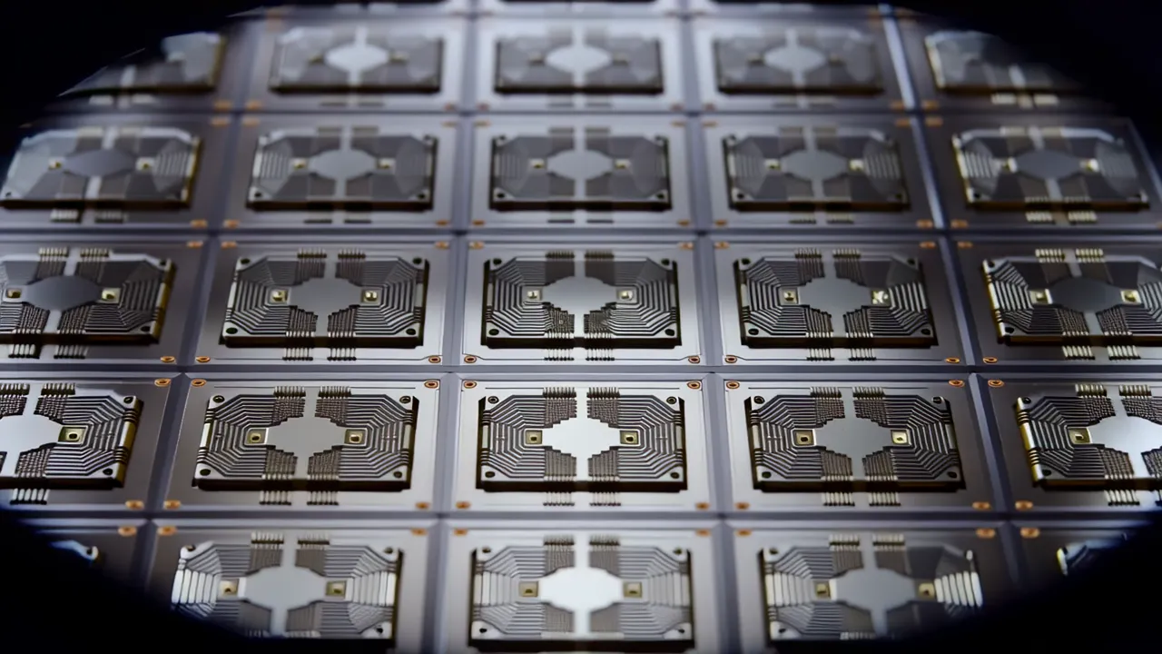 Close-Up of Microprocessor Chip Surface with Metal Routing