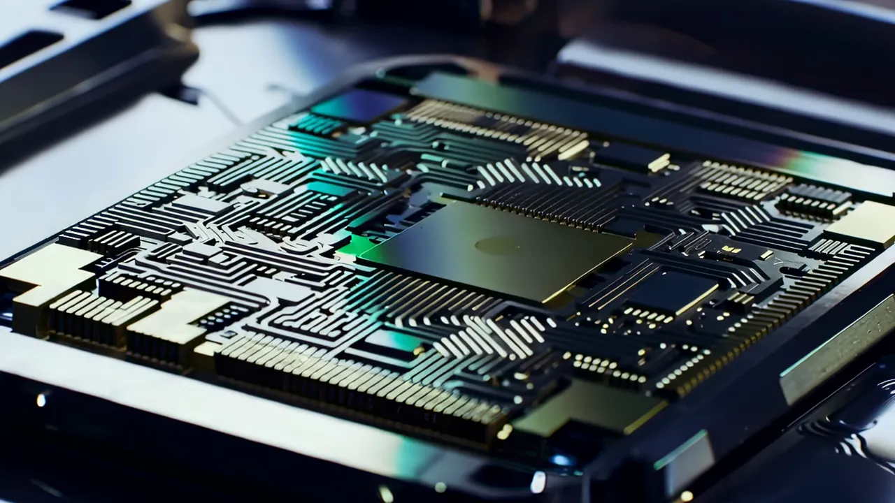 Close-Up of Microprocessor Chip Surface with Routing Layers
